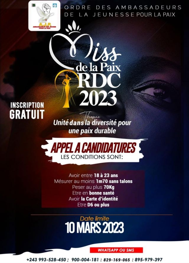 Affiche : Miss de la paix rdc 2023